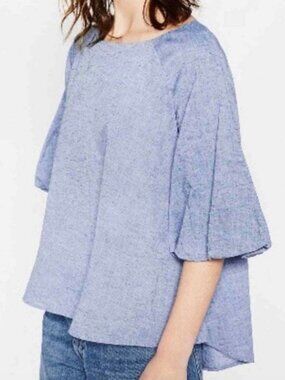 ZARA Chambray Bell Sleeve Blouse – Hi-Lo Hem